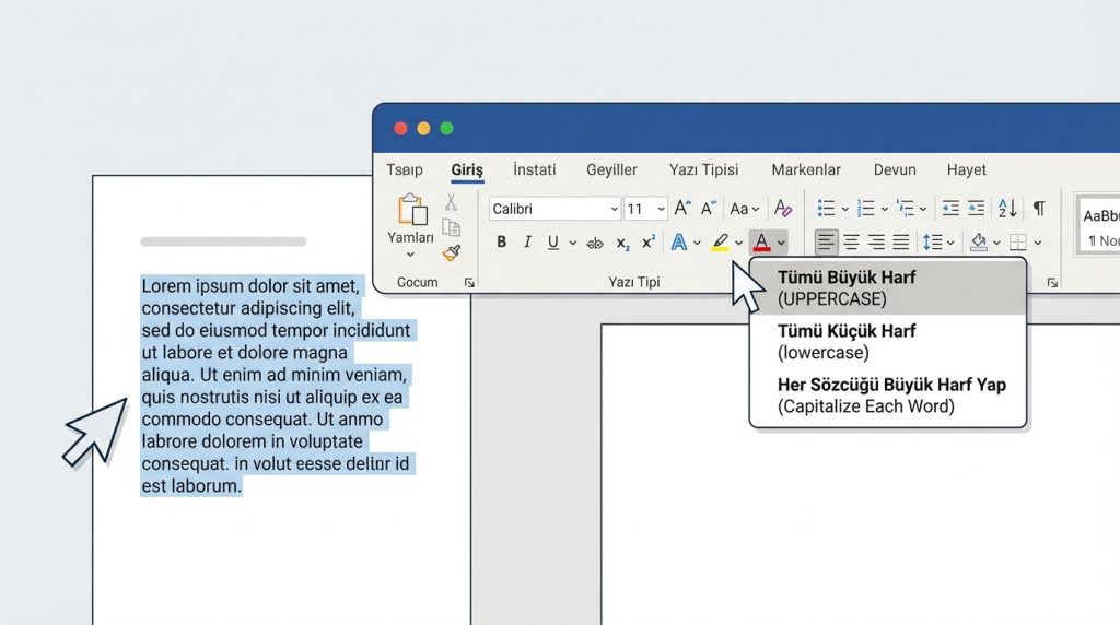 Word’de Metni Büyük Harfe Çevirme ve Hızlı Düzenleme Yöntemleri 2 1) Şerit Menüsünden Büyük/Küçük Harf Değiştirme