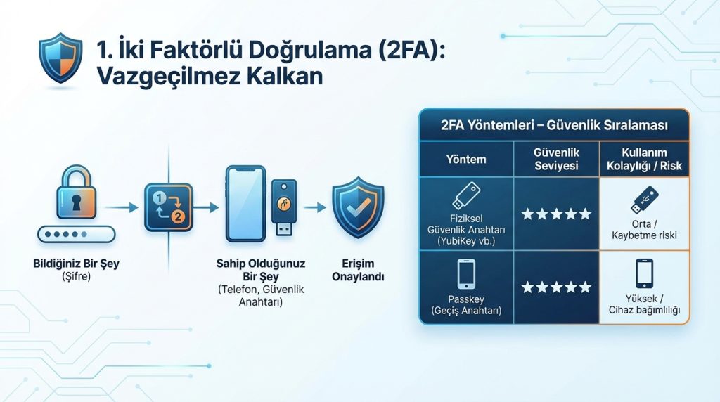 1. İki Faktörlü Doğrulama (2FA): Vazgeçilmez Kalkan