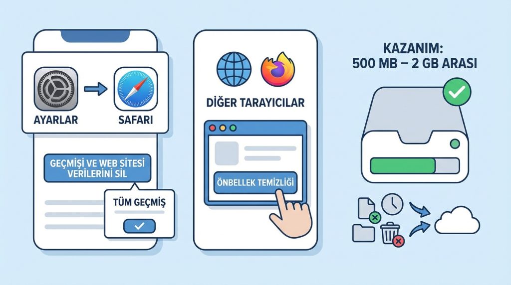 iPhone’da Depolama Dolu Uyarısı: Öncelik Sırası ile Temizleme 2 1. Öncelik: Safari ve Uygulama Önbellekleri