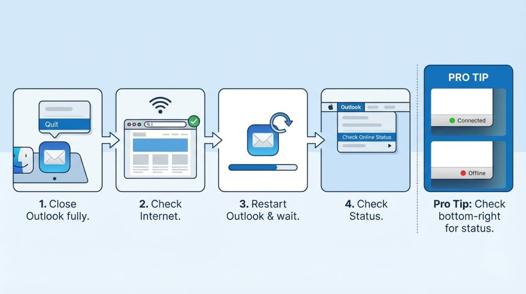 Outlook for Mac'te Senkronizasyon Sorunları Neden Olur Temel Rehber 2 1. Temel Kontroller (Süre: 2 dakika)