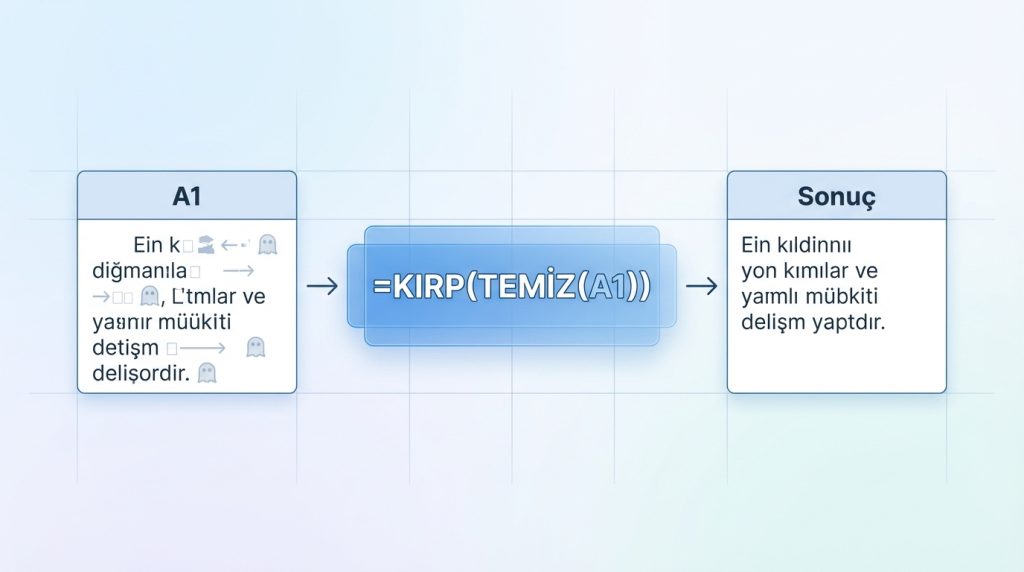 Excel’de #DEĞER! Hatası: En Sık Sebepler ve Düzeltme Mantığı 3 3) Gizli Karakterleri Temizle