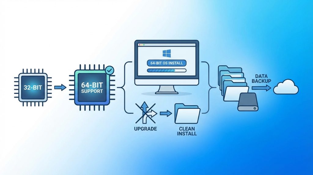 32-bit'ten 64-bit'e geçiş yapmak için ne gerekir?
