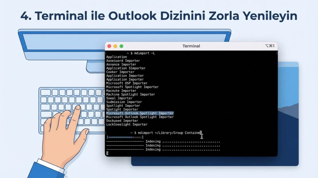 Outlook for Mac'te Arama Çalışmıyor Sorunu İçin Kontrol Listesi 3 4. Terminal ile Outlook Dizinini Zorla Yenileyin