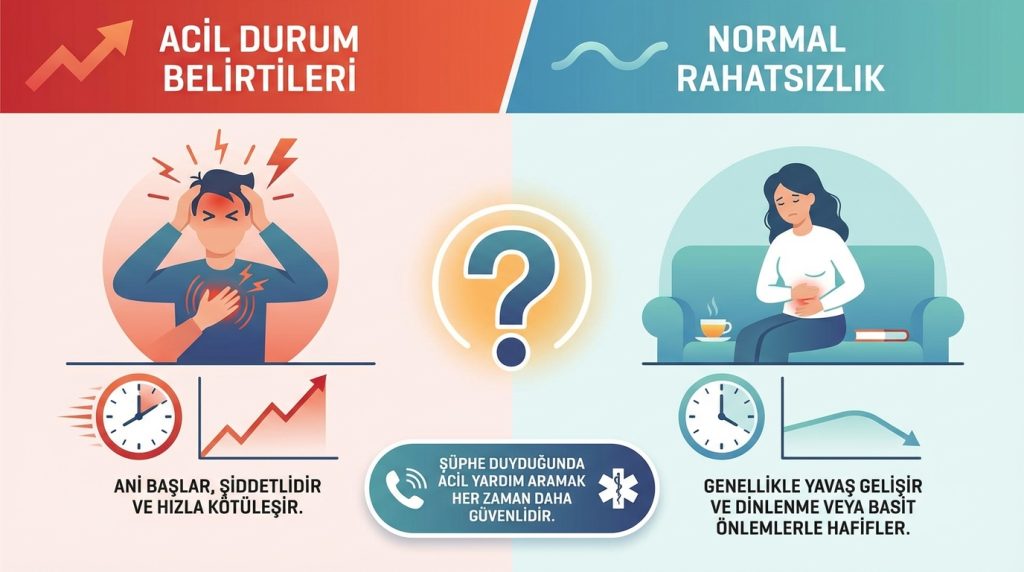 Acil durum belirtileri ile normal rahatsızlık arasındaki fark nedir?