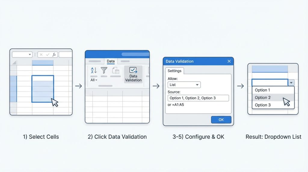 Excel’de Veri Girişi Hızlandırma: Otomatik Doldurma ve Akıllı İpuçları 4 Açılır ListeOluşturma