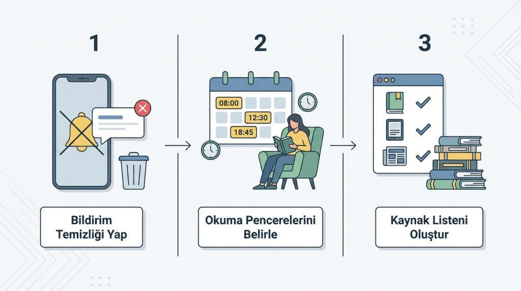 Haber tüketimi rutini: Gün boyu akış yerine planlı okuma 3 Adım Adım Planlı Okumaya Geçiş