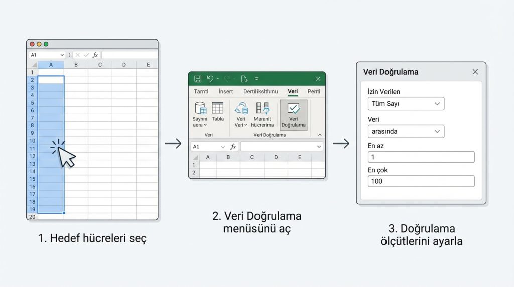 Excel’de Veri Doğrulama ile Sayı Aralığı Sınırı Koyma 2 Adım Adım Sayı Aralığı Sınırı Belirleme