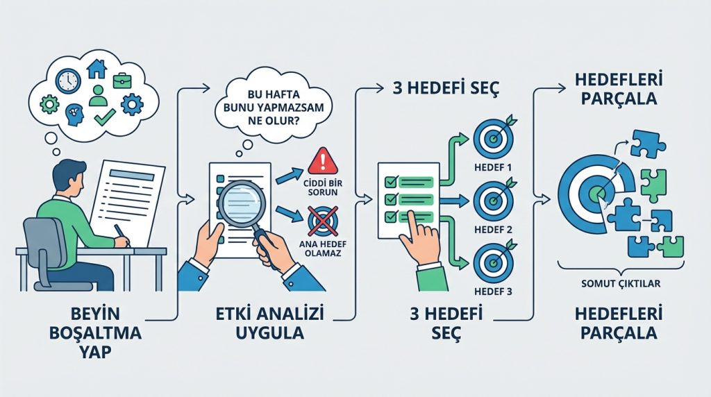 Haftalık planı sadeleştirme: En fazla 3 ana hedef yöntemi 2 Adım Adım Uygulama Rehberi