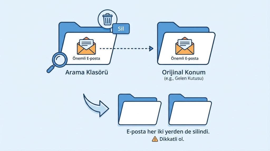 Arama klasörü içindeki bir e-postayı silersem ne olur?
