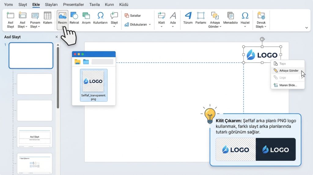 Asıl Slaytta Logo Ekleme