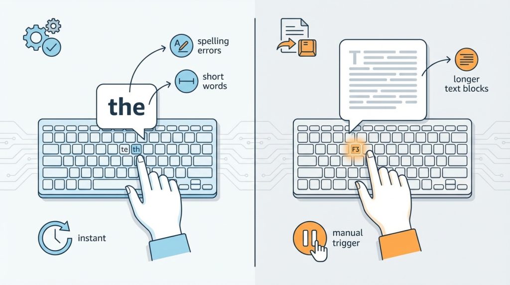 AutoText ile AutoCorrect arasındaki fark nedir?