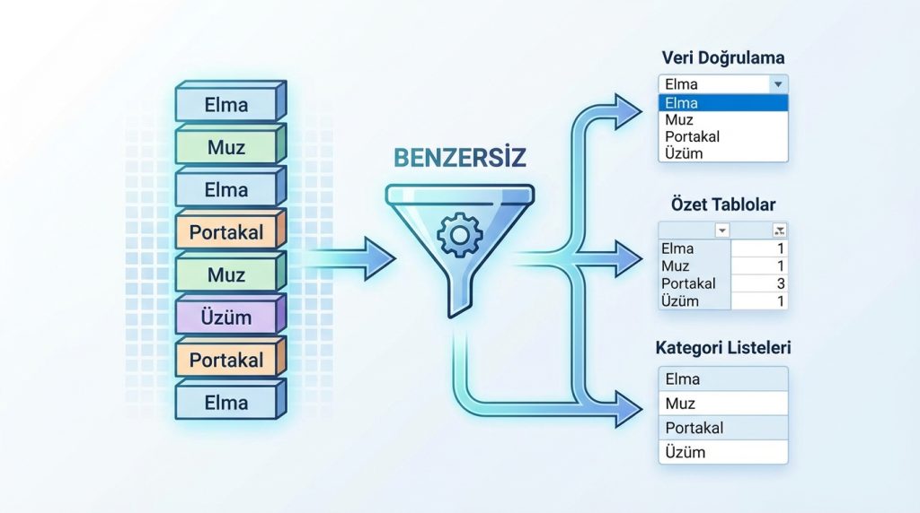 BENZERSİZ Fonksiyonu: Tekil Değerleri Anında Çıkar