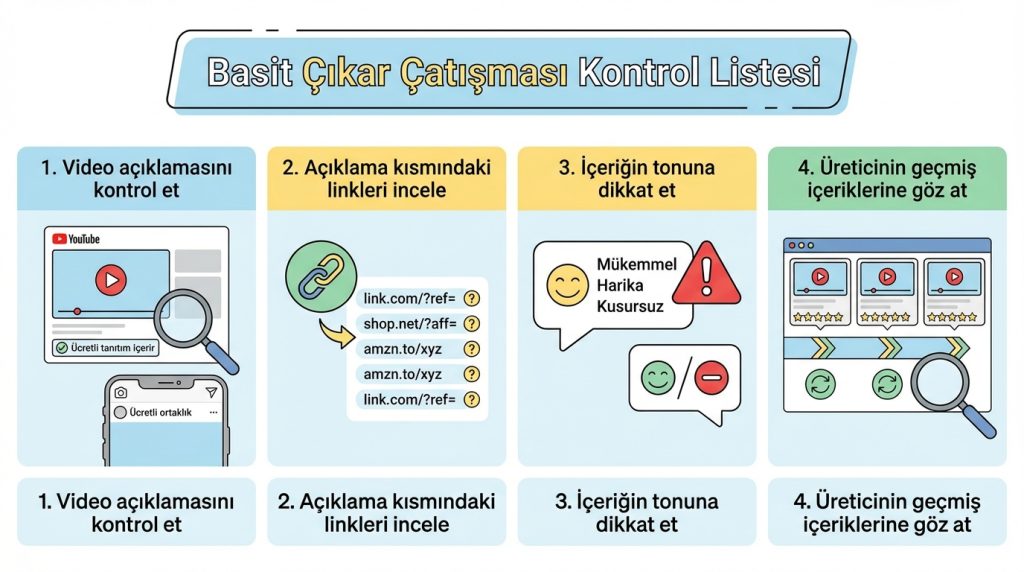 İçerik üreticisinin çıkarı var mı? Basit çıkar çatışması kontrolü 2 Basit Çıkar Çatışması Kontrol Listesi