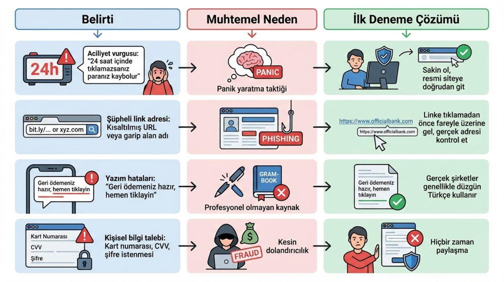 Belirti → Muhtemel Neden → İlk Deneme Çözümü