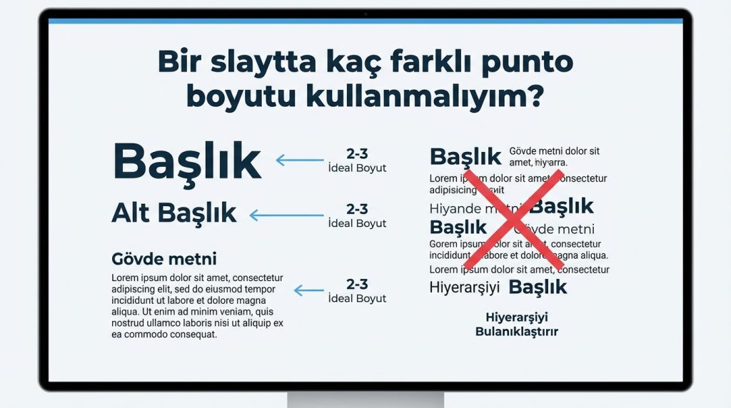 Bir slaytta kaç farklı punto boyutu kullanmalıyım?