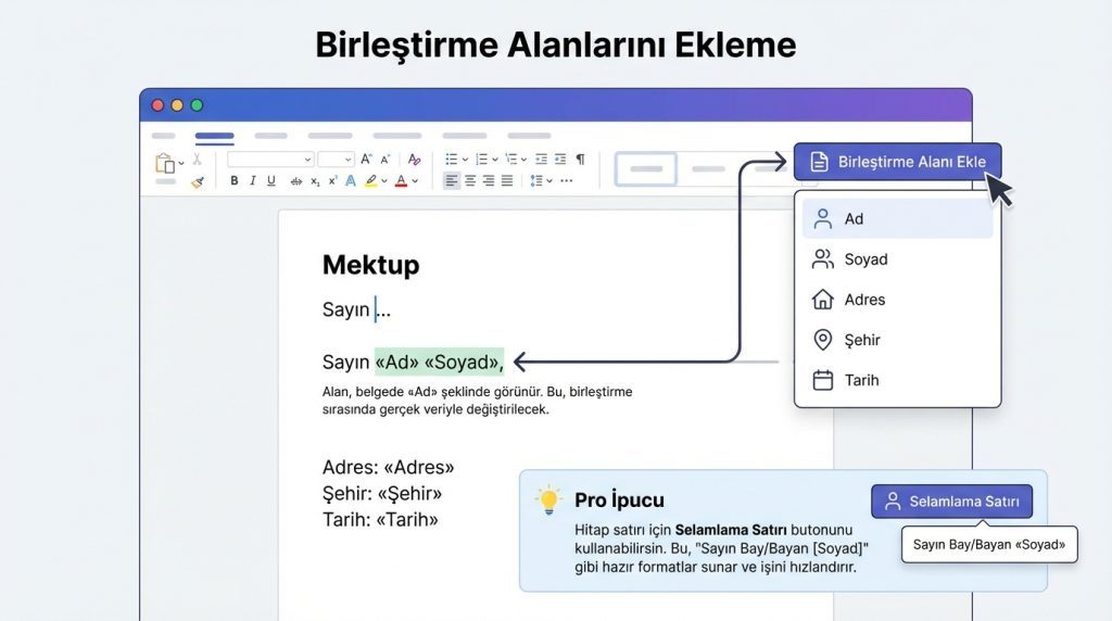 Birleştirme Alanlarını Ekleme