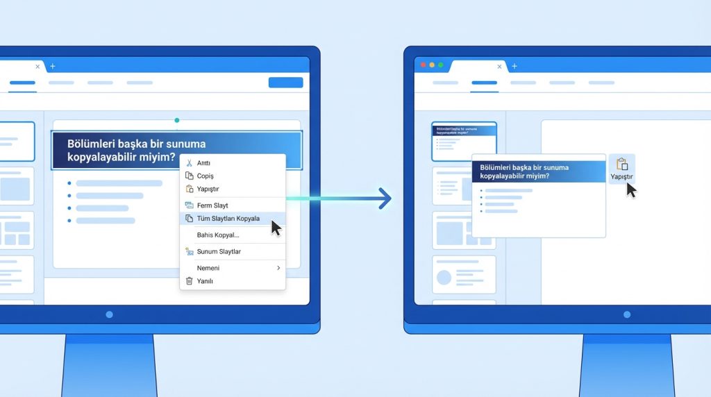 Bölümleri başka bir sunuma kopyalayabilir miyim?