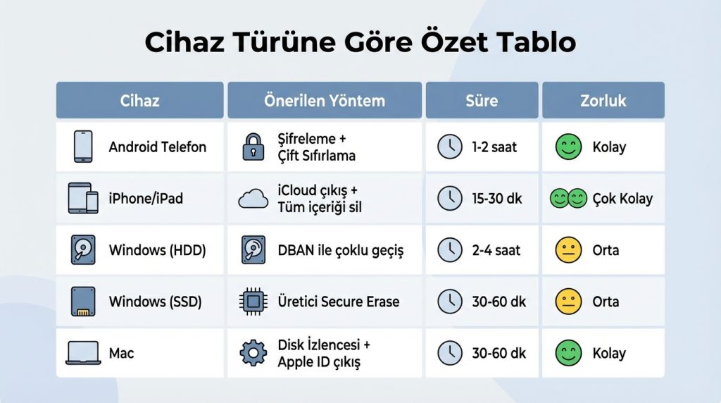 Cihaz Türüne Göre Özet Tablo