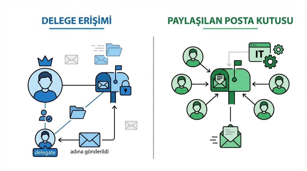Delege Erişimi ile Paylaşılan Posta Kutusu Arasındaki Fark