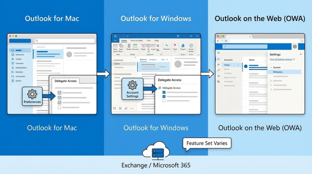 Delege erişimi tüm Outlook sürümlerinde aynı mı çalışır?