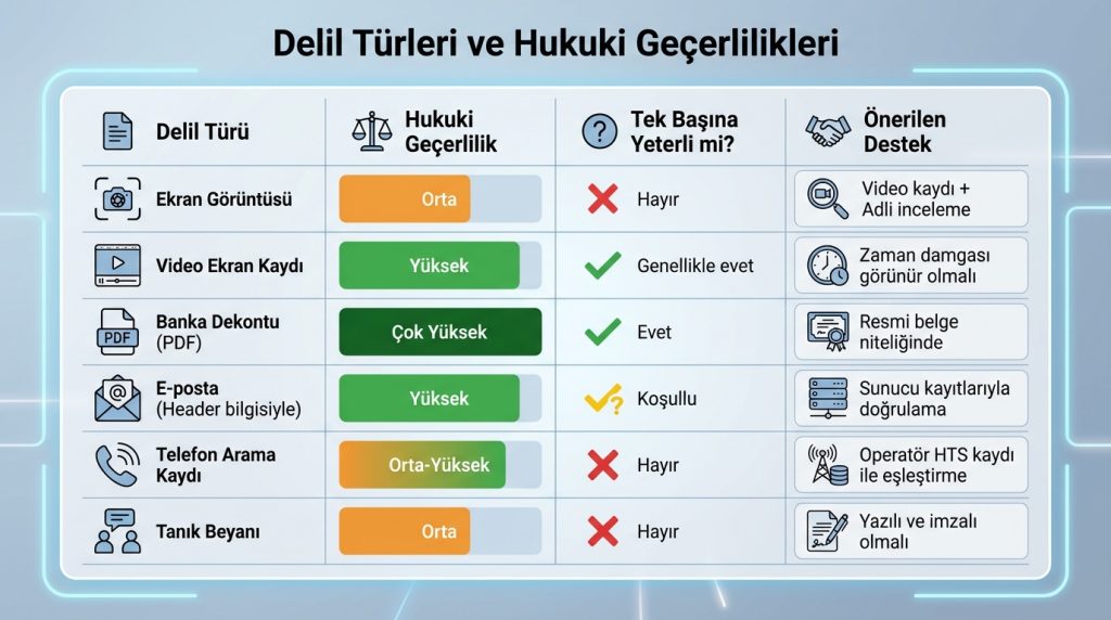 Delil Türleri ve Hukuki Geçerlilikleri