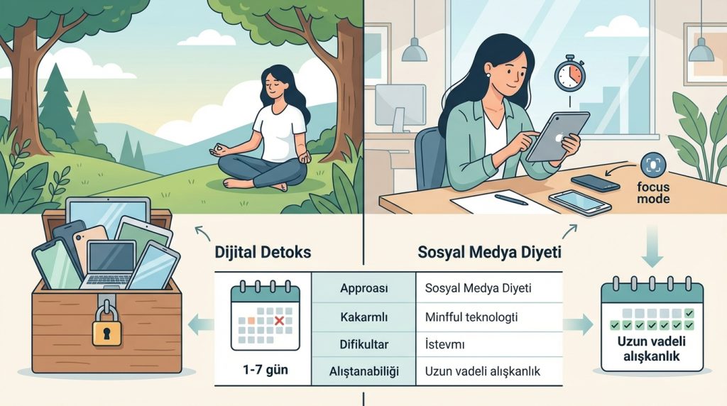 “Karşılaştırma stresi” ile baş etme: Sosyal medya diyeti 3 Dijital Detoks vs. Sosyal Medya Diyeti