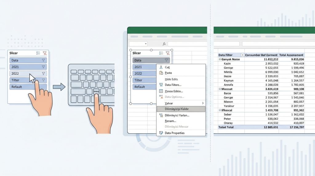 Excel PivotTable Filtreleme: Dilimleyici (Slicer) ile Etkileşimli Rapor 4 Dilimleyiciyi nasıl silerim?