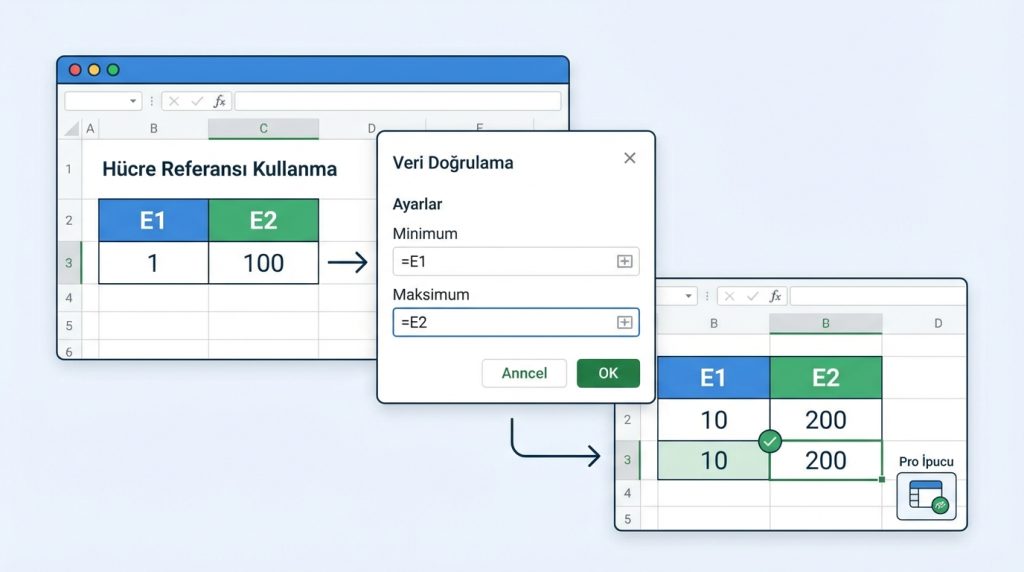 Excel’de Veri Doğrulama ile Sayı Aralığı Sınırı Koyma 3 Dinamik Aralık Sınırı: Hücre Referansı Kullanma
