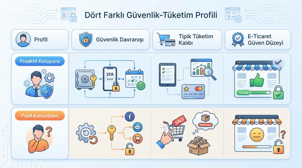 Hesap güvenliği davranışlarının tüketim alışkanlığıyla ilişkisi 2 Dört Farklı Güvenlik-Tüketim Profili