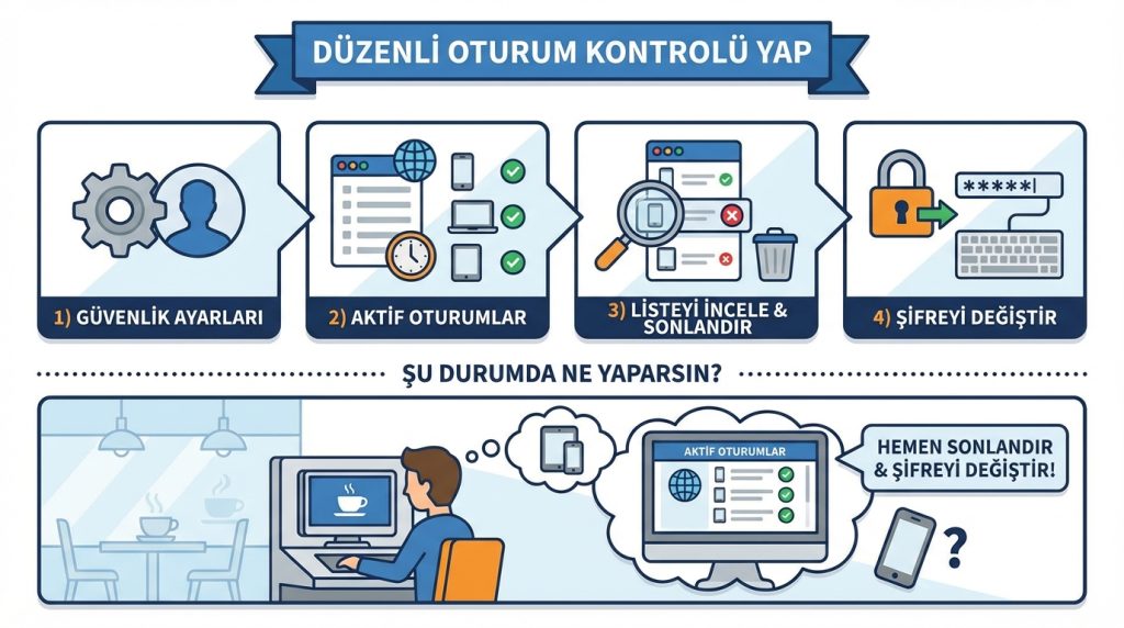 Cihaz kaybolursa hesaplar nasıl korunur? Önceden yapılacak ayarlar 4 Düzenli Oturum Kontrolü Yap