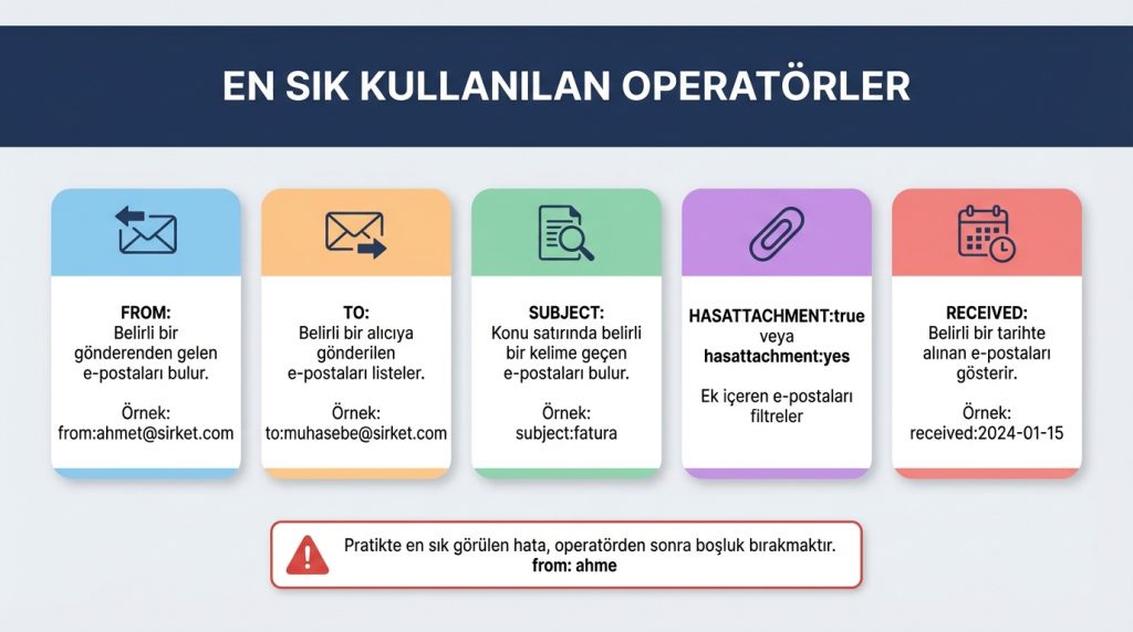 Outlook for Mac'te E-posta Arama Teknikleri Daha Hızlı Bulma 2 En Sık Kullanılan Operatörler