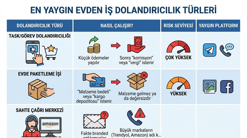 Evden iş/kolay kazanç tuzakları: Güvenli değerlendirme rehberi 2 En Yaygın Evden İş Dolandırıcılık Türleri