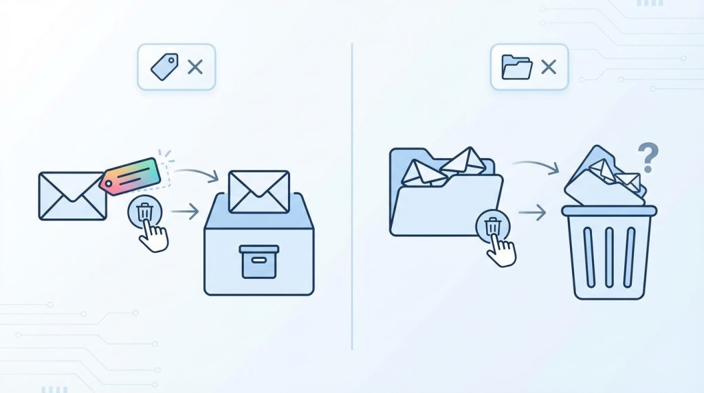 Etiketleri silersem e-postalar da silinir mi?