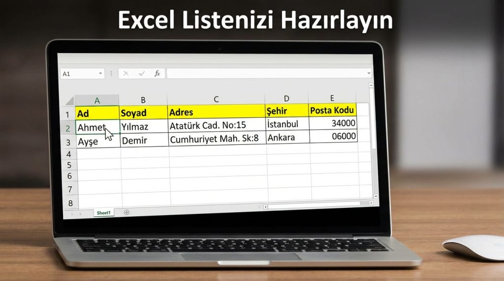 Word’de Etiket ve Zarf Hazırlama 3 Excel Listenizi Hazırlayın
