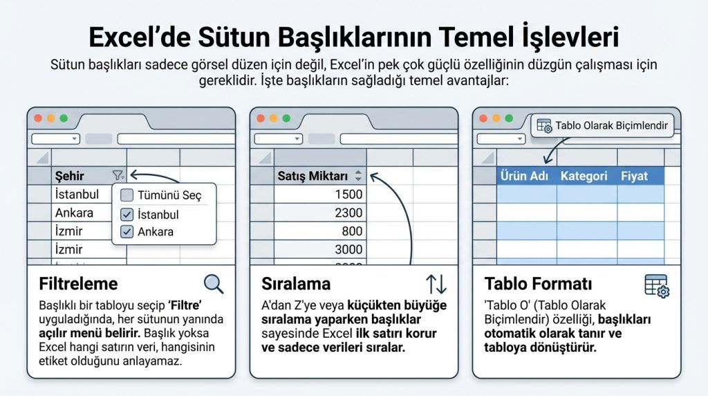 Excel’de Sütun Başlıkları Neden Önemli? 2 Excel'de Sütun Başlıklarının Temel İşlevleri