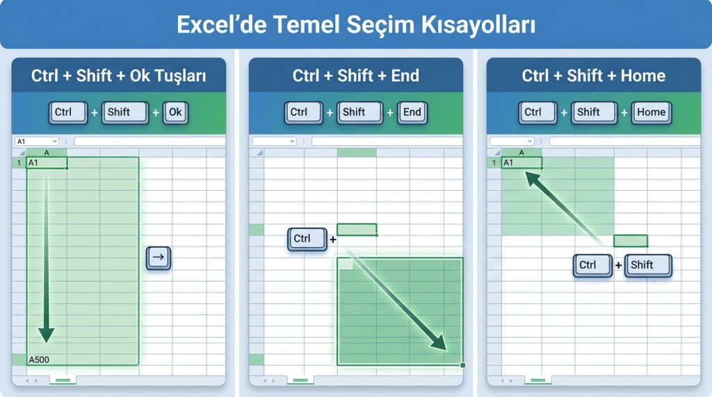 Excel'de Temel Seçim Kısayolları