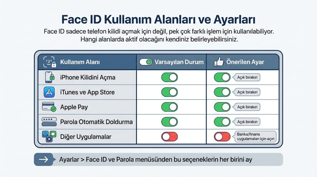 iPhone’da Face ID Kurulumu ve Doğru Kullanım İpuçları 3 Face ID Kullanım Alanları ve Ayarları