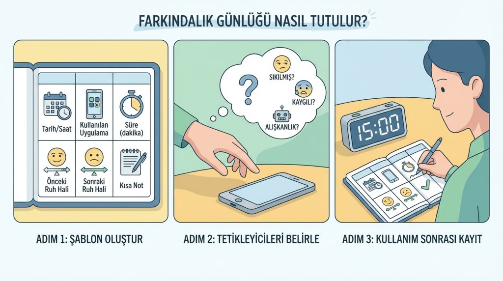 Duygu durum ve ekran kullanımı: Farkındalık günlüğü yöntemi 2 Farkındalık Günlüğü Nasıl Tutulur?