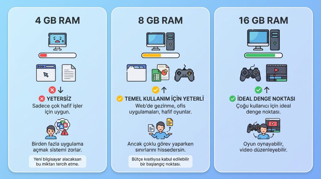 RAM nedir? GB arttıkça ne değişir? 3 Farklı RAM Kapasitelerinin Karşılaştırması