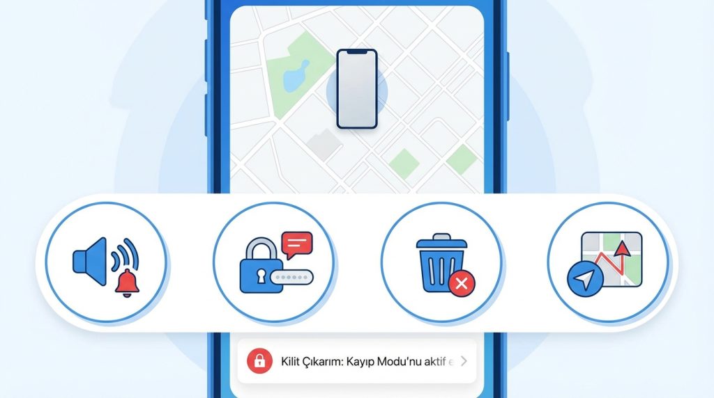 iPhone’da Find My Açma ve Kaybolan iPhone’u Bulma 3 Find My'da Kullanabileceğin Aksiyonlar