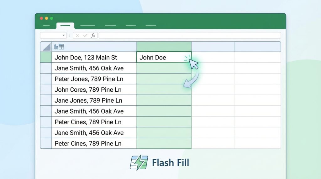 Excel’de Veri Girişi Hızlandırma: Otomatik Doldurma ve Akıllı İpuçları 3 Flash Fill ile Akıllı Veri Dönüşümü