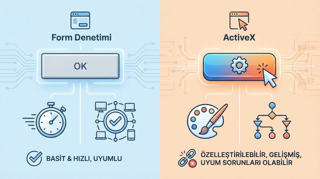 Form Denetimi ve ActiveX düğmesi arasındaki fark nedir?