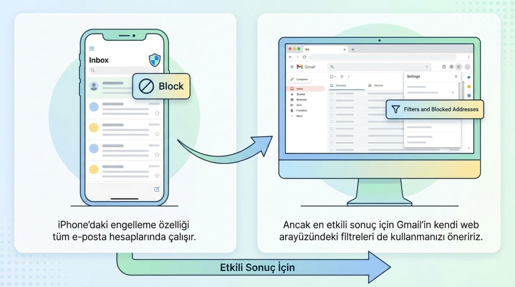 Gmail hesabımı iPhone'da kullanıyorum, engelleme işe yarıyor mu?