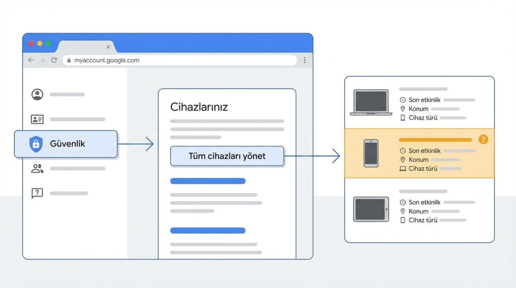 Hesaplarda “aktif oturumlar” nereden kontrol edilir? 2 Google Hesabı: Oturum Açtığınız Cihazları Görme