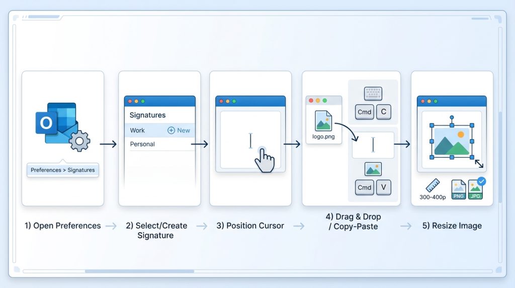 Outlook for Mac'te E-posta İmzası Oluşturma 3 Görsel Ekleme Adımları
