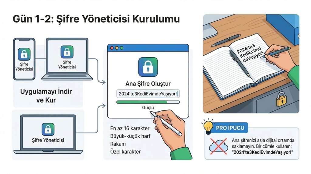 Dolandırıcılığa dayanıklı dijital yaşam: 30 günlük güvenlik planı 2 Gün 1-2: Şifre Yöneticisi Kurulumu