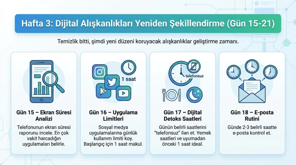 Hafta 3: Dijital Alışkanlıkları Yeniden Şekillendirme (Gün 15-21)