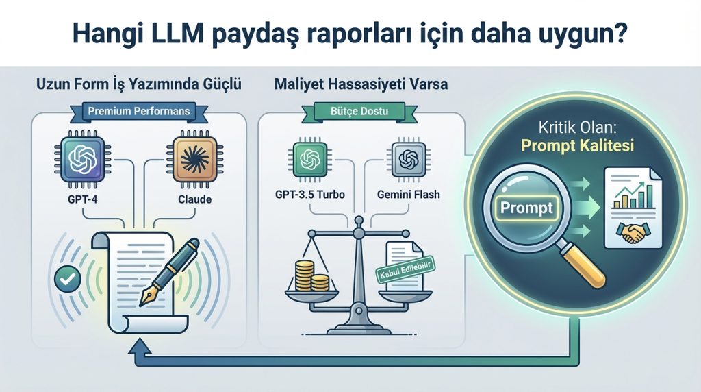 Paydaş güncellemesi yazan AI ajanı otomasyonu 4 Hangi LLM paydaş raporları için daha uygun?