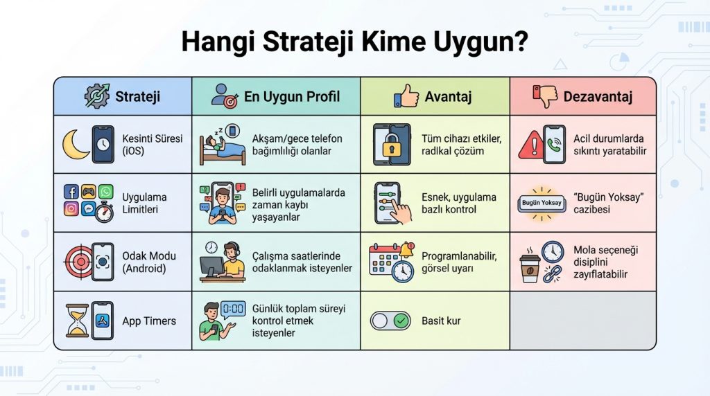Bildirim yerine kontrol: Uygulama kontrol saatleri belirleme 3 Hangi Strateji Kime Uygun?