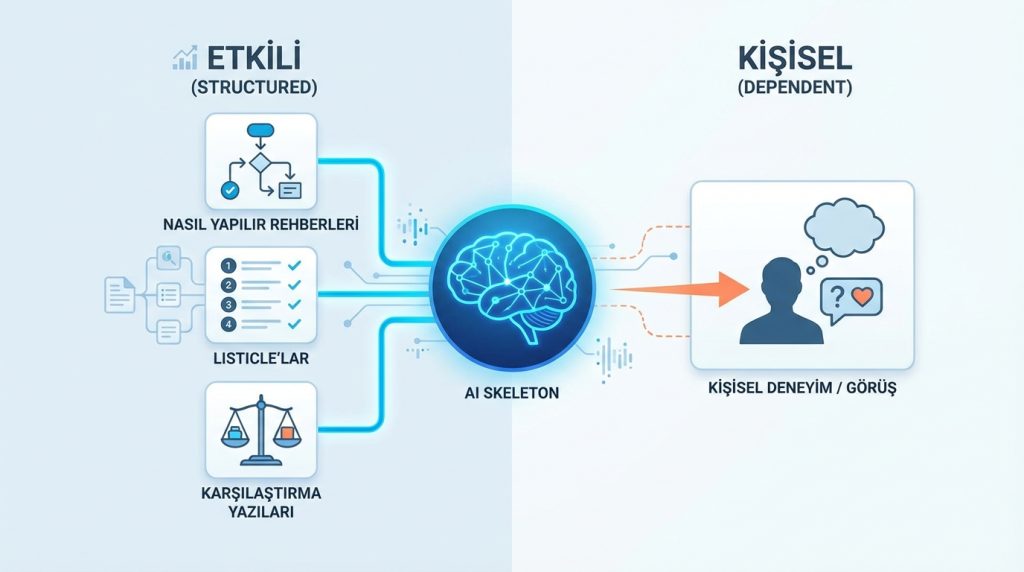 Hangi içerik türleri için AI iskeleti daha etkili?